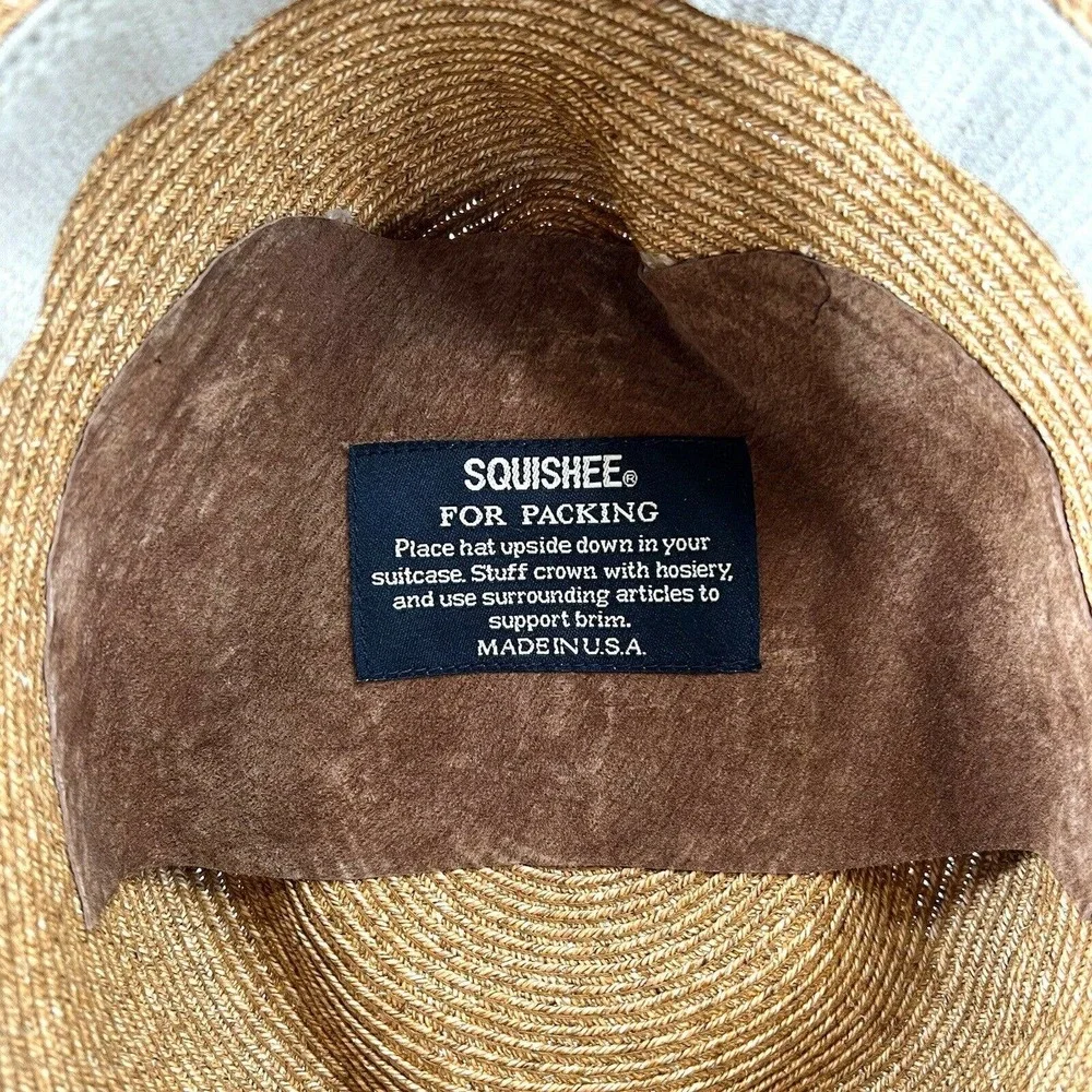 Eric Javits Tan-Brown Straw Sun Hat with Snakeskin Trim